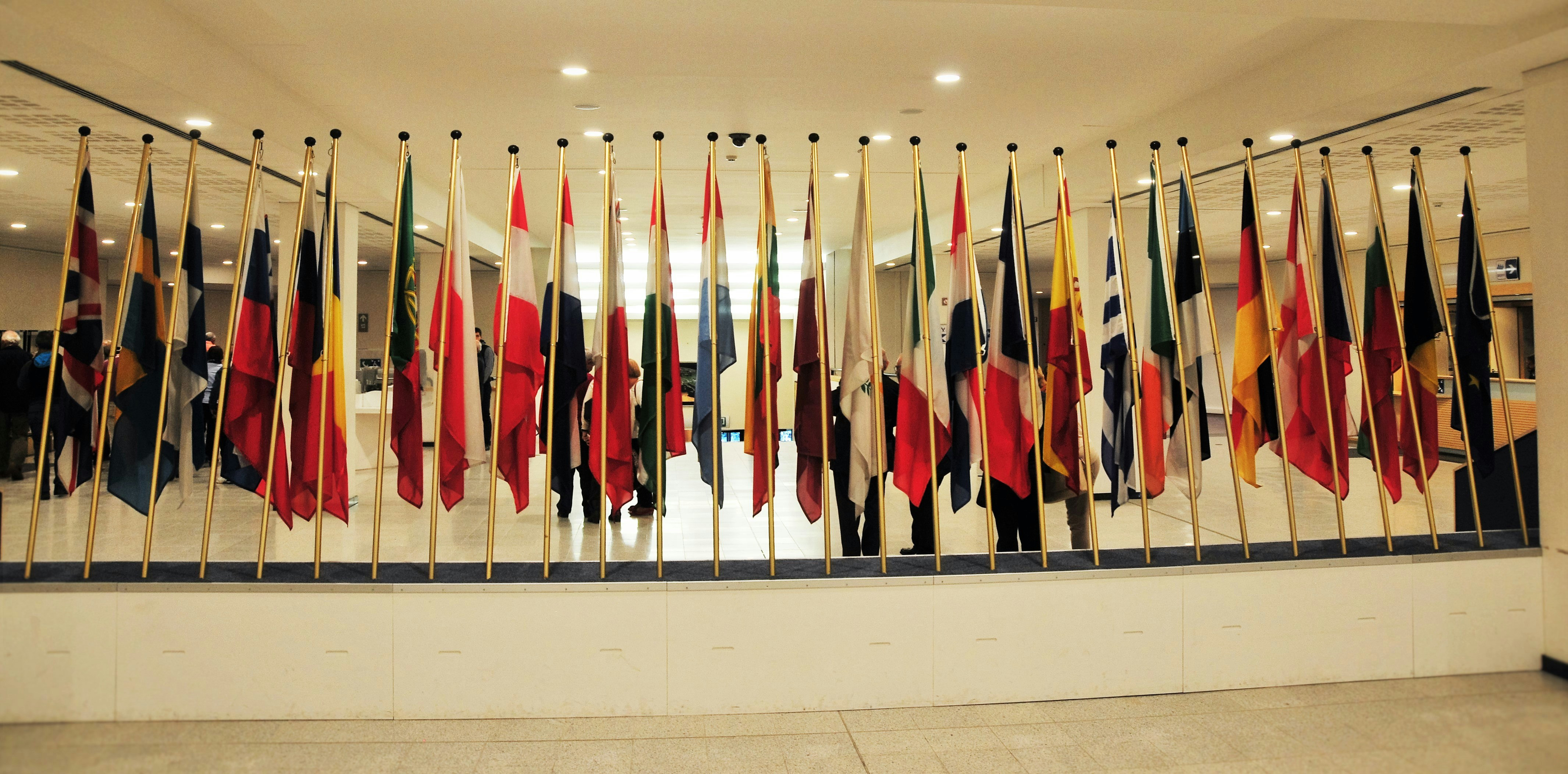 International flags representing global diplomatic relations